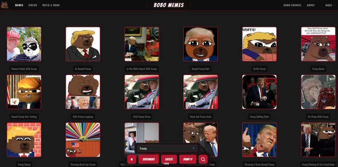 The image features a screenshot of the website Ebo News that showcases a variety of political cartoon illustrations, including cartoons of former President Donald Trump, Hillary Clinton, and other political figures. These images are displayed against a black background with red borders on white text below them. The website is designed to cater to those interested in news and politics by providing multiple sections for different topics such as Obama News, Ebo Moments, and much more. The post accompanying the image mentions that this particular webpage offers "more utility than some Bittensor $TAO subnets. Not even kidding. $BOBO millions." It seems that the website aims to provide a unique platform for political cartoons and news content while prioritizing usability over mere novelty or advertising value.