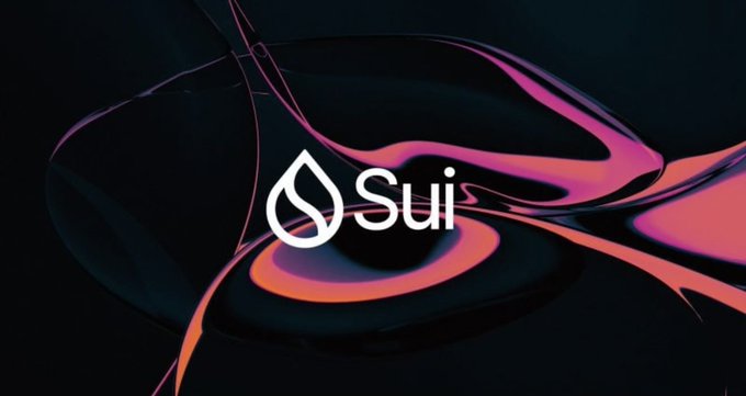 The image features a logo for a company named Sui, which stands out against a black background with pink and purple hues. The text "Sui" is written in white letters above the logo, while the rest of the image has a gradient effect that transitions from black to pink and purple. The post about the company's return to operation includes details on how the issue was resolved and more information about the company's operations.