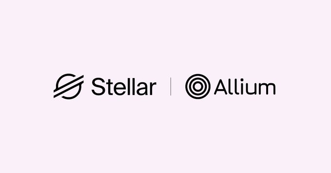 A minimalist logo graphic displaying 'Stellar' with its planetary symbol next to a vertical line and 'Allium' with a circular target-like icon, set against a pale lavender background.