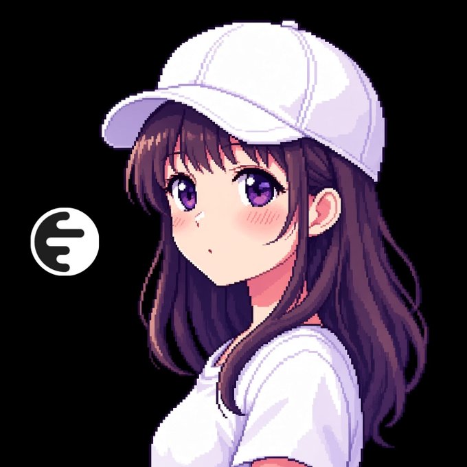 An anime-style girl with purple hair wearing a white cap looks over her shoulder with a curious expression, accompanied by a small "f" logo. The image fits the post's teaser about "cooking something BIG" by pairing the curious, watchful gaze with the suggestive eye emojis to hint at an upcoming reveal from gmINK.