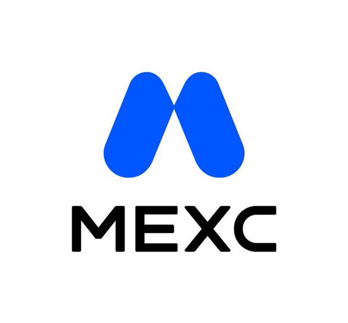 The MEXC logo consisting of a blue stylized 'M' above the word 'MEXC' in black text on a white background.