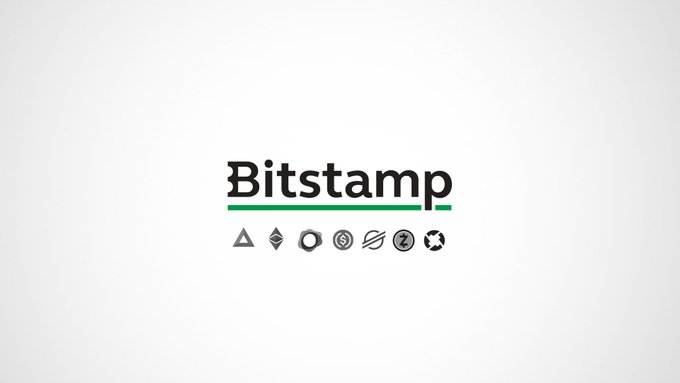 The image displays the Bitstamp logo in black text with a green underline, accompanied by small icons of various cryptocurrency symbols beneath it. This relates to the post identifying the banner as associated with the Ethereum address 0xCf4564Ad3Fb227AeeB600C2bb9Ab5D2Ba312404A, suggesting the address is linked to Bitstamp, a major cryptocurrency exchange.