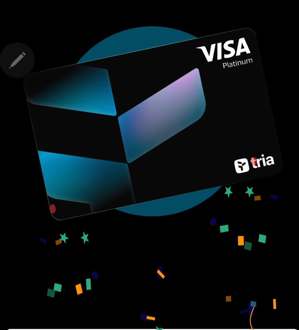 The image features a Visa Platinum credit card with a blue border and purple accents against a black background. The card has a white border that displays "Visa" and "Platinum", indicating its type and value. The card is surrounded by colorful confetti, suggesting a festive occasion or celebration. The post mentions the global accessibility of the card, which allows users to spend crypto in 150+ countries without any restrictions. Additionally, it highlights the convenience of using the card for international transactions, as it can be used with IBANs and even works on some ATMs.