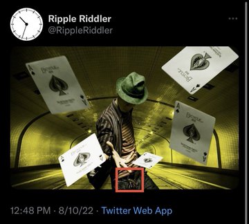 A mysterious figure in a hat holds a key surrounded by floating Ace of Spades playing cards in a dark tunnel, posted by Ripple Riddler (@RippleRiddler) on 8/10/22 at 12:48 PM via Twitter Web App, visually representing the post's riddle about mysterious keys possibly unlocking something for XRP alongside the five scattered Ace of Spades.