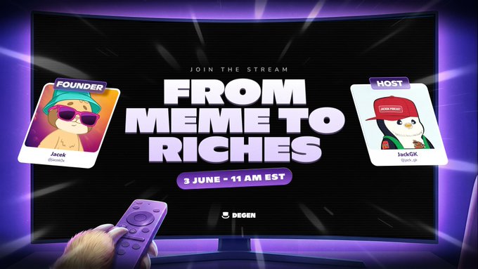 The image features a television screen with two cartoon characters wearing sunglasses and hats. The text on the screen reads "From Meme To Riches", which suggests that there might be an event or competition related to memes, such as a challenge for creating the best meme or a contest where participants can win money based on their meme creations. The image also includes a remote control in front of the characters and a clock showing the time is 3:11 am.