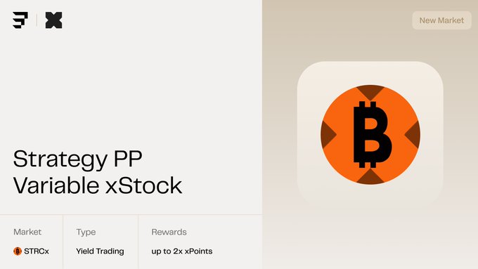 A new rate market for Strategy's STRCx tokenized perpetual preferred stock is now live on Exponent, offering yield trading with up to 2x xPoints rewards on Farm and Liquidity positions.