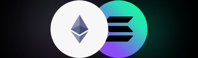 This image shows the logos for Ethereum ($ETH) and Solana ($SOL), which are the platforms that Galaxy Digital's staking infrastructure is built on, as announced by BNY Mellon.