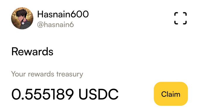 The image shows a white card or message board with text about rewards, including 0.5551189 USDC (currency) value, and that someone has claimed they've earned back part of their trading fees. The post also mentions opportunities for earning trading missions and receives a "Congrats!" response from a user named @moovexyz. There is no indication in the image about what else might be on the message board or whether it's related to trading activities.