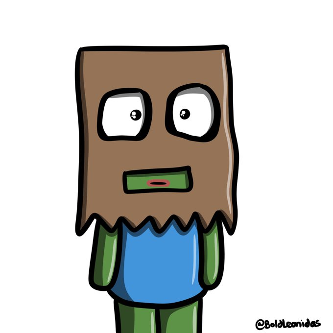 A cartoon drawing of a square-headed character with large eyes, a green mouth, and a blue torso, signed 'BoldLeonidas' in the corner.