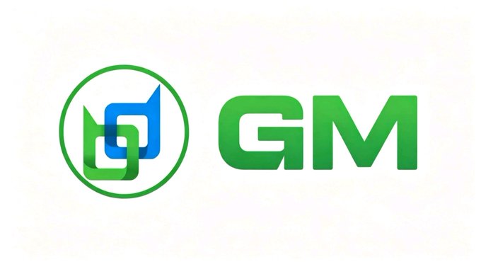 A green and blue logo for 'GM' featuring a circular emblem with stylized interconnected shapes alongside bold green lettering on a white background.