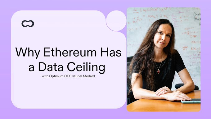 Promotional graphic titled 'Why Ethereum Has a Data Ceiling' featuring Optimum CEO Muriel Medard against a purple background.