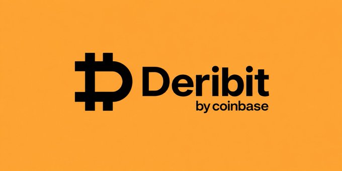 Deribit by Coinbase logo displayed on an orange background.