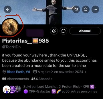 The image shows a social media post with a caption that reads, "If you found your way here, thank the Universe , because the abundance smiles to you . This account has been created on a moon date for the sun". The post also includes a link to a website called blackearth.com and mentions the names of several people who have contributed to it.