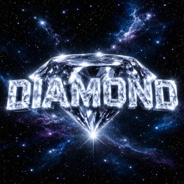 A digital graphic featuring a large sparkling diamond with the word 'DIAMOND' rendered in crystalline blue letters against a cosmic starry background.