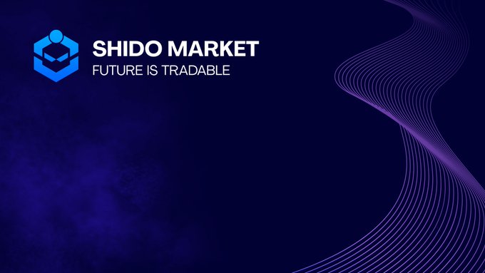 The image features a blue background with purple lines, which are used as part of an advertisement for Shido Market. The text "Shido Market Future is tradable" is displayed above the lines, indicating that the market's future is predictable and potentially profitable.
