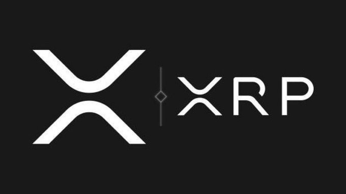 The XRP cryptocurrency logo displayed in white against a black background.