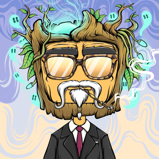 The image features a cartoon character with a beard, glasses, and a mustache wearing a suit and tie. The character has a large nose and is smoking a pipe while standing against a blue sky filled with white clouds. The caption of the image reads "A Huge shoutout to @XGinsu for the @Frens_Factory NFT I seriously appreciate it andit! It will remain in my wallet forever and am proud to be part of the family!".