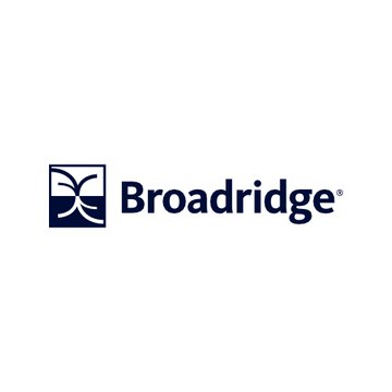 Clean corporate logo for Broadridge displayed in dark navy blue, featuring a stylized geometric icon next to the company name on a white background.