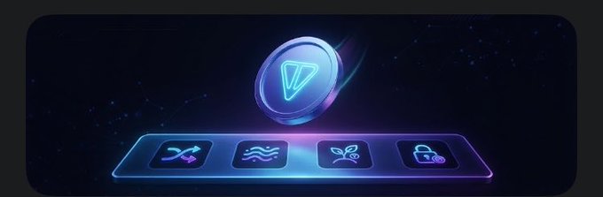 A digital illustration features a glowing blue coin with a 'V' logo above a control panel with four icons: an airplane, waves, a plant, and a padlock.
