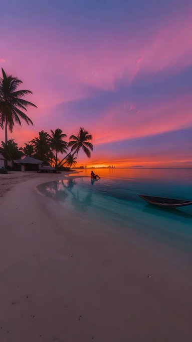 The image shows a beautiful beach scene with palm trees, a boat floating near the shoreline, and a stunning sunset casting warm colors across the sky. The sun is setting behind the ocean, creating a picturesque view that captures the essence of a perfect day at the beach. The photo has been shared on social media platforms like Instagram, where it has received numerous likes and comments from people who appreciate its beauty and the serene atmosphere it portrays.

The post also mentions "Good Night CT @quipnetwork keeps reminding me that the future rarely arrives all at once. It arrives layer by layer." This quote adds a thought-provoking element to the image, encouraging viewers to reflect on how our lives are shaped by small moments and experiences over time. The beach scene in the photo serves as a reminder of the importance of appreciating life's simple pleasures and enjoying the beauty that surrounds us.