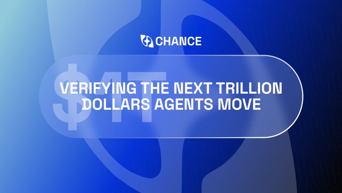 A blue promotional graphic for Chance features the text 'VERIFYING THE NEXT TRILLION DOLLARS AGENTS MOVE' alongside a large $1T symbol.