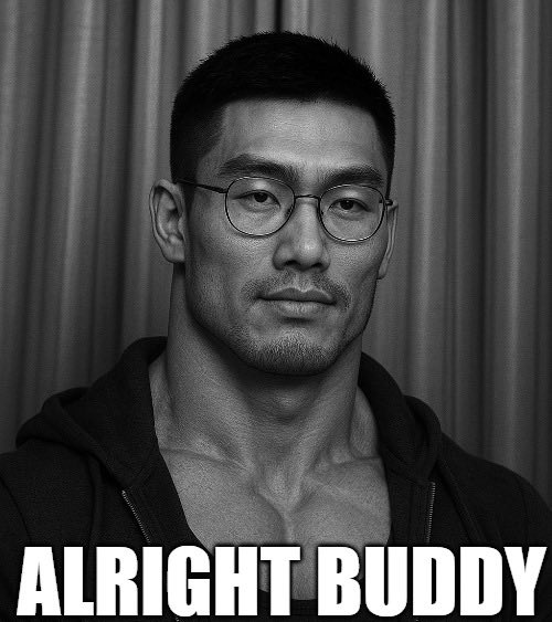 A black-and-white portrait of a serious man wearing round glasses and a hoodie, captioned "ALRIGHT BUDDY," used to react with skeptical resignation to the possibility that a second $HYPE airdrop could take as long as a month—or may never come at all.