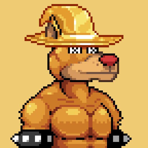 Pixel art of a muscular, anthropomorphic orange character wearing a straw hat and black wristbands, set against a solid yellow background.