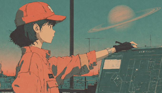 The image features a girl wearing an orange shirt with her hand on a computer screen. The background shows a city skyline at sunset, creating a serene atmosphere. The caption for the image reads "Focus on what is in the image and how it relates to the post."