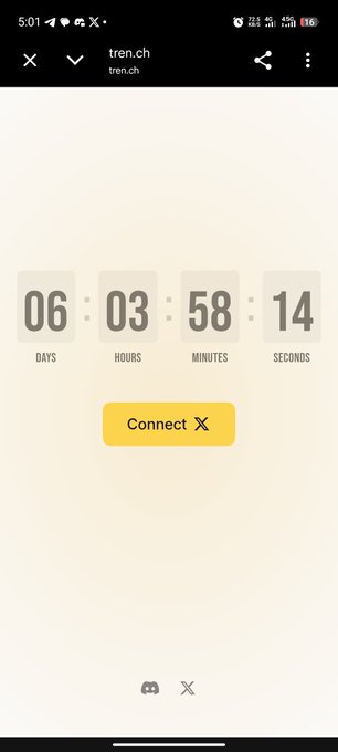 The image shows a mobile screen for tren.ch displaying a countdown timer reading 06 days, 03 hours, 58 minutes, and 14 seconds, along with a yellow "Connect X" button to link a Twitter account. This countdown reinforces the post's urgency by showing the limited time remaining to join the Trenches Airdrop campaign before the August 10 deadline.