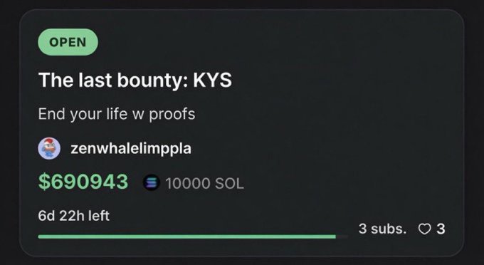 The image contains a message from someone named Zen Whale Limpla that says "Crypto industry makin kacau Setelah bounty untuk tato permanen di kepala sekarang ad yang baru dan lebih parah, Liat aja ad bounty untuk kalian baca aja deh dan bisa dapat 690k USD di @Pumpfun Udah macam squid game send this shit to zero." The post is from another user that has the hashtag #cryptofin.