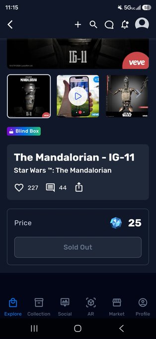The image shows an advertisement for a movie called "The Mandalorian" that has sold out in just a few minutes, as indicated by the text. The post also mentions two people who have already bought tickets for the movie, which adds context to the popularity of the film.