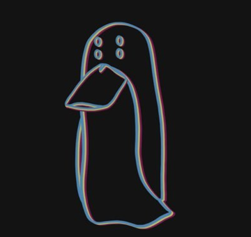 A stylized glitch-effect illustration of a penguin with red and blue color separation, visually echoing the stereotypical "hacker in a hoodie" archetype. The image complements the post by symbolizing the deceptive "Tiffany" figure accused of social engineering crypto scams, framing her as a shadowy digital predator targeting vulnerable victims.