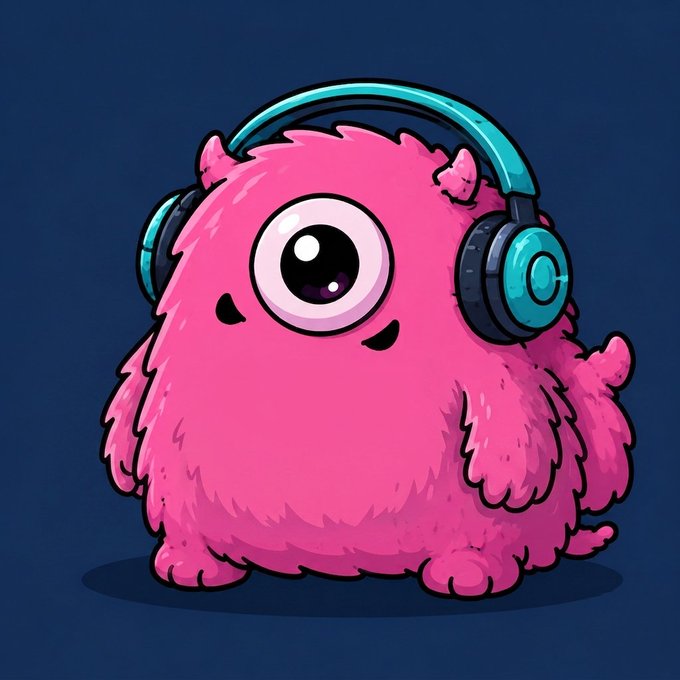 A cute pink cyclops monster with teal headphones is depicted, fitting the "Fuzzlings" NFT collection theme of playful, furry digital creatures. The image serves as promotional artwork for the 2,222-piece free mint collection on Ethereum, designed to attract early participants.