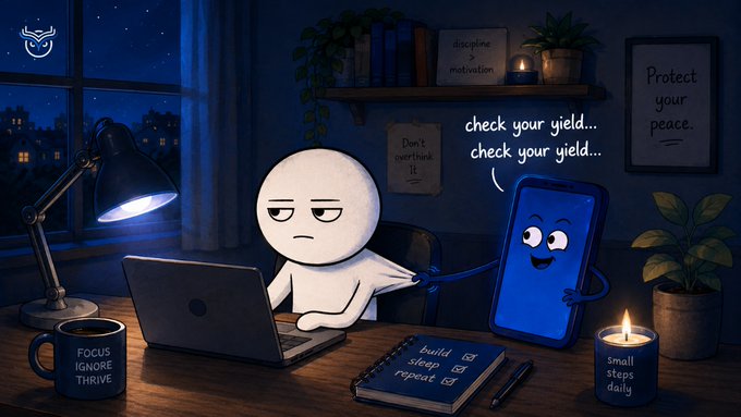 The image features a cartoon character sitting at a desk with a laptop computer, surrounded by various objects such as books and potted plants. The character appears to be stressed or frustrated while working on their laptop. In front of them, there's an open book that says "Focus on what is in the image and how it relates to the post". This suggests that the cartoon character might be trying to find inspiration or motivation from a quote related to the post about the yield culture. The presence of potted plants also adds a touch of nature to the scene, which could potentially help alleviate stress for the character while they work on their laptop.
