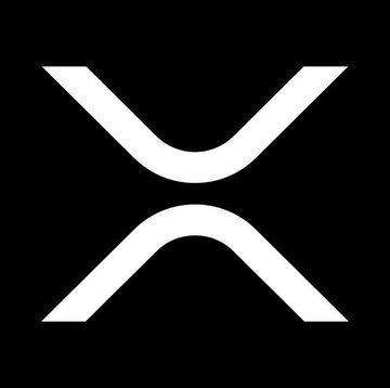 A white XRP cryptocurrency logo on a black background.