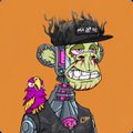 A stylized digital artwork features a green-skinned zombie wearing a black spiked cap, a leather vest with chains, and a small pink dragon perched on its shoulder.