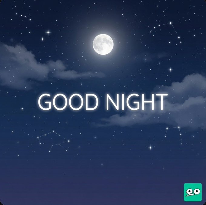 Digital 'Good Night' greeting card featuring a full moon, stars, and constellations in a night sky.