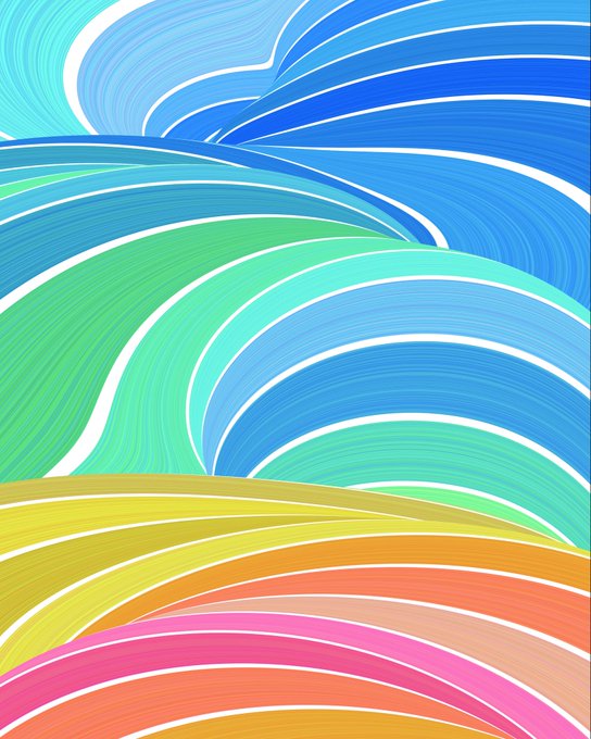 An abstract digital artwork featuring colorful, flowing, wave-like lines in shades of blue, green, yellow, orange, and pink.