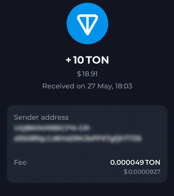 The image shows an email message with a payment request for 10 TON, which has been sent by someone named "Sender Address". The recipient of this payment address is a person who has not been identified yet. The email also contains a link that directs the recipient to a website called "Free", where they can claim their reward in exchange for sending the payment. The post appears to be promoting an offer or service related to cryptocurrency, as it mentions Bitcoin and TON.