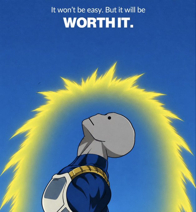 A motivational graphic featuring a dog in a blue suit with a glowing yellow halo behind it, with text reading 'It won't be easy. But it will be WORTH IT.'