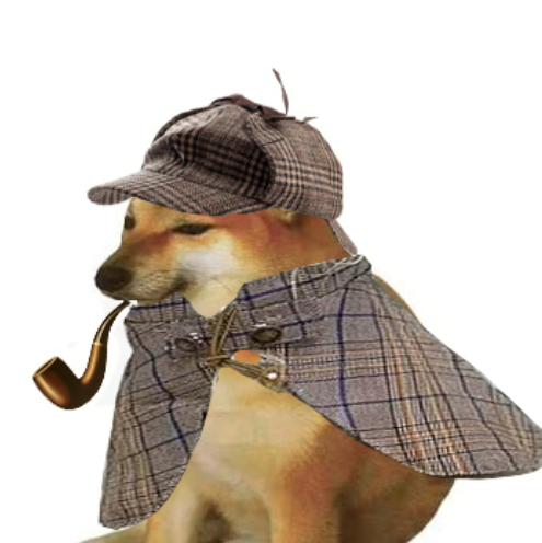 A Shiba Inu dog is dressed as a detective in a plaid Sherlock Holmes-style cap and matching cape, with a pipe held in its mouth. The image humorously plays on the post's theme of being "rugged" in the Solana trenches, depicting the dog as a grizzled sleuth investigating the wreckage of the $PIPEDOG runner, as if searching for clues after the "rug candle" struck.