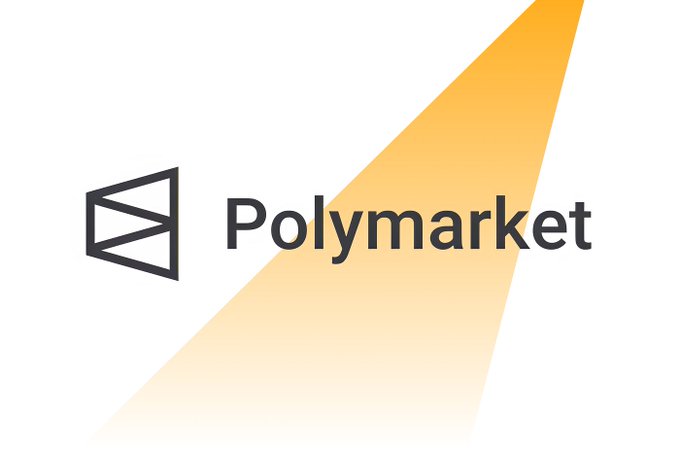The Polymarket logo featuring a geometric icon and the brand name in black text on a white background with an orange/yellow accent.