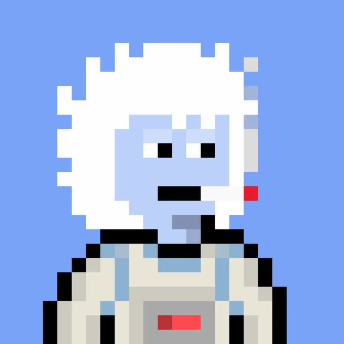 A pixel art character with white spiky hair, a blue face, and a lab coat, resembling the Sans Undertale skin from Minecraft.