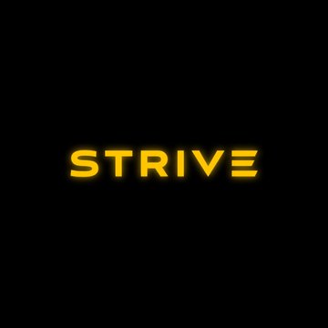 The image displays the word "STRIVE" in glowing yellow text against a black background, representing Strive Asset Management, which is featured in the accompanying news announcement about their acquisition of 1,110 BTC.