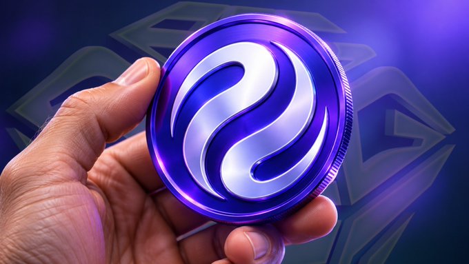A hand holds up a shiny purple Injective (INJ) coin featuring the project's signature "S"-shaped logo, set against a futuristic backdrop with a faint Injective emblem. The image visually reinforces the post's message about the rarity and growing value of INJ tokens, emphasizing scarcity given the limited supply against global population.