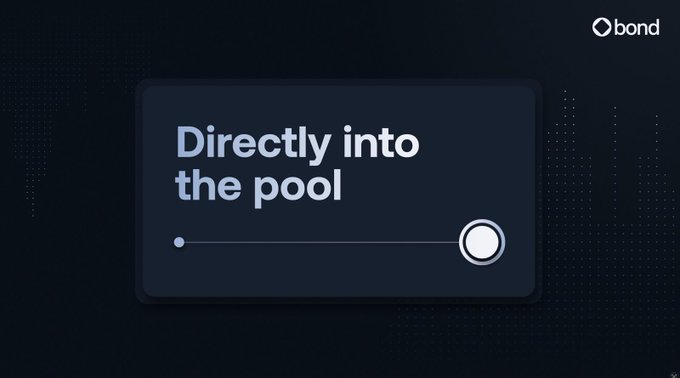The image features a dark blue background with white text that reads "Directly into the pool". The text is positioned above an image of a swimming pool, which has a small circle at its center. This combination of elements suggests that the image is promoting a financial services company called Bond Lend, which offers loans directly to customers without the need for banks or other middlemen.