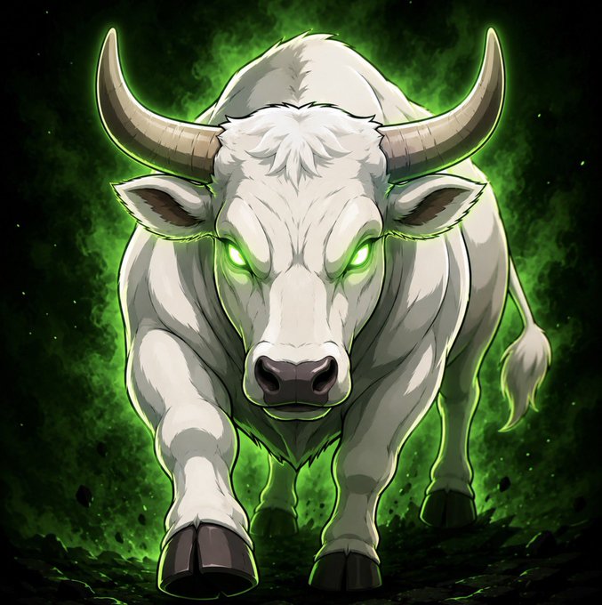 A fierce, muscular white bull with glowing green eyes and a green aura charges forward against a dark background, symbolizing bullish momentum. The aggressive, upward-charging imagery pairs perfectly with the post's call to "DROP YOUR SOLANA WALLET," evoking excitement and a strong "buy the dip" energy for SOL.