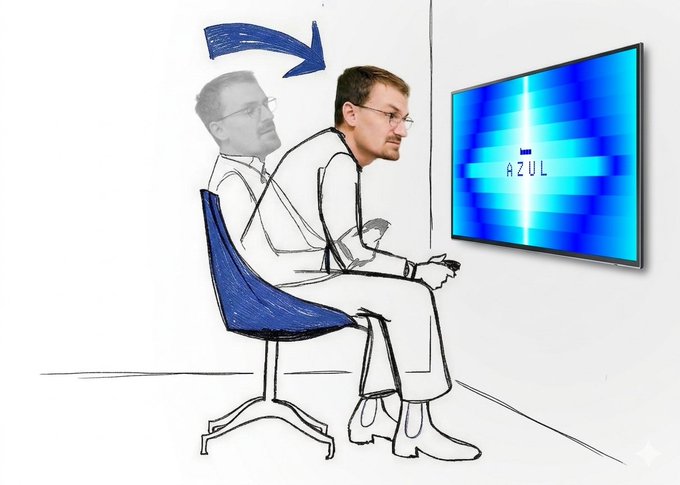 The image shows a man sitting in a chair, playing video games with his eyes focused on the television screen. The scene takes place against a white wall, which serves as the backdrop for the man's gaming experience. The caption of the image reads "AZUL just went live on @base mainnet. Base’s first network upgrade on a stack it controls end-to-end. Humans are one thing. Apps and agents transacting around the clock is a different game". This post seems to be discussing Azul, an online video game that focuses on human interaction within a virtual world. The man in the image represents the player who is engaged with this game.