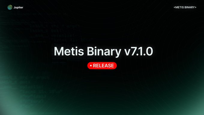 A dark banner from 'Jupiter' announces 'Metis Binary v7.1.0' with a red 'RELEASE' button.