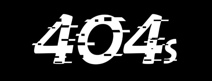 The image displays the glitch-style white "404s" logo on a black background, visually matching the text branding of the mysterious system-glitch-themed NFT collection featured in the post.